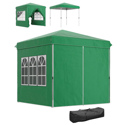 Pop-up Folding Gazebo 2.5x2.5 m Foldable Canopy with 4 Anti-UV Side Walls and Carrying Bag for Camping Parties Dark Green