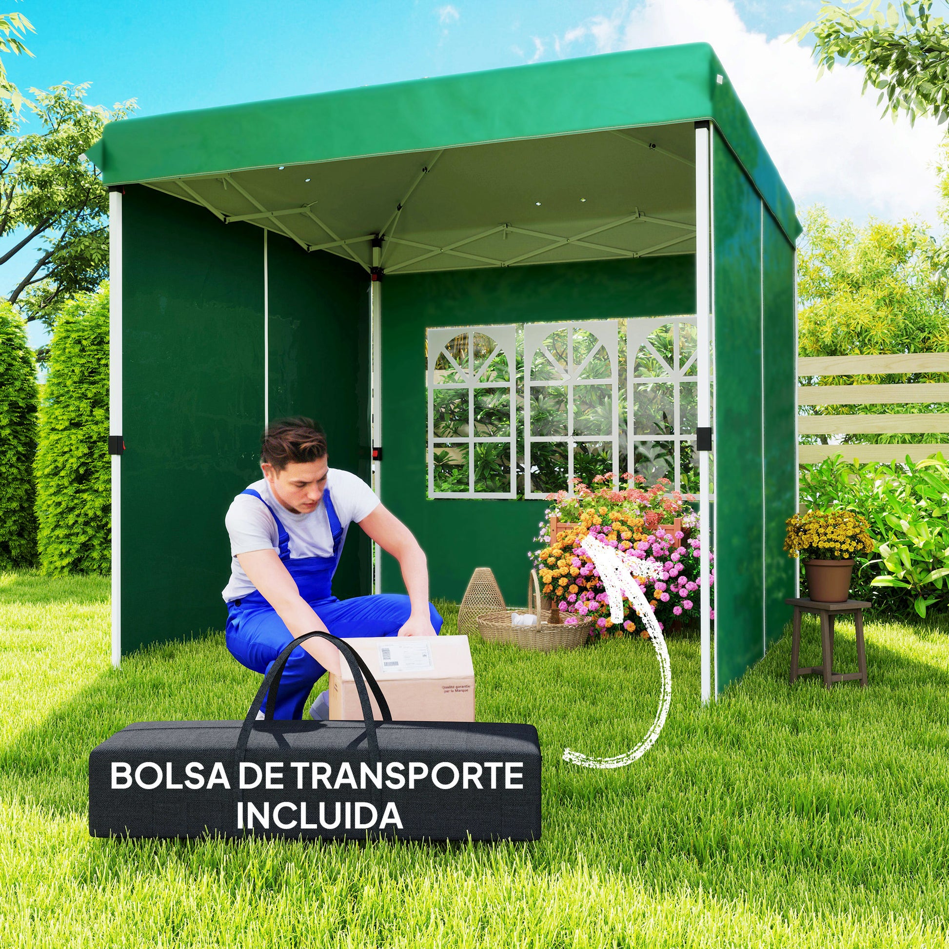 Pop-up Folding Gazebo 2.5x2.5 m Foldable Canopy with 4 Anti-UV Side Walls and Carrying Bag for Camping Parties Dark Green