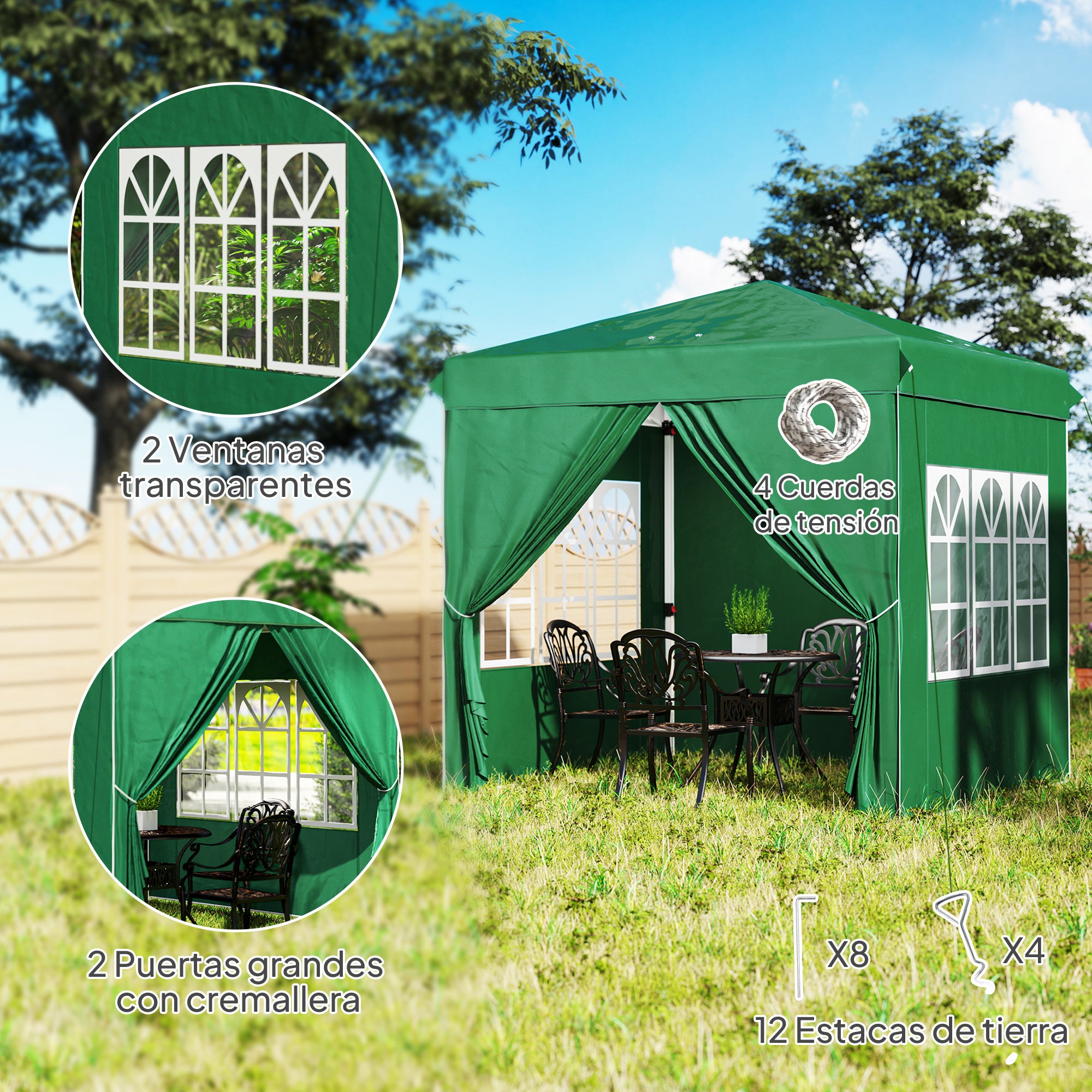 Pop-up Folding Gazebo 2.5x2.5 m Foldable Canopy with 4 Anti-UV Side Walls and Carrying Bag for Camping Parties Dark Green
