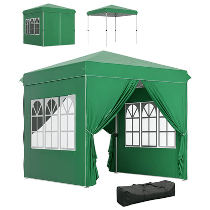 Pop-up Folding Gazebo 2.5x2.5 m Foldable Canopy with 4 Anti-UV Side Walls and Carrying Bag for Camping Parties Dark Green