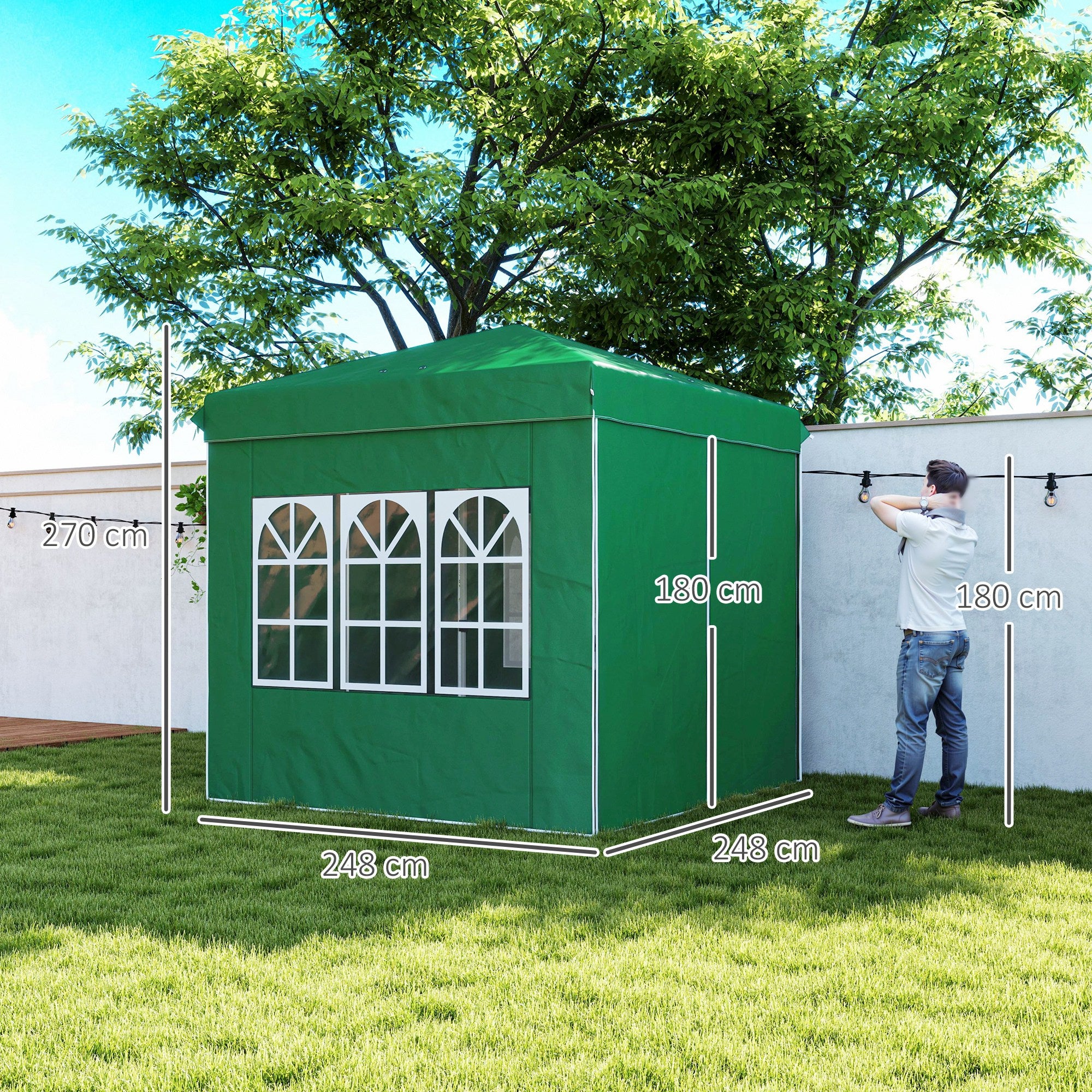 Pop-up Folding Gazebo 2.5x2.5 m Foldable Canopy with 4 Anti-UV Side Walls and Carrying Bag for Camping Parties Dark Green
