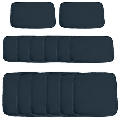 Set of 14 Replacement Covers Garden Lounge Cushions - 6 Seat Cushion Covers, 8 Back Cushion Covers - Zippered Water-Repellent Polyester Blue