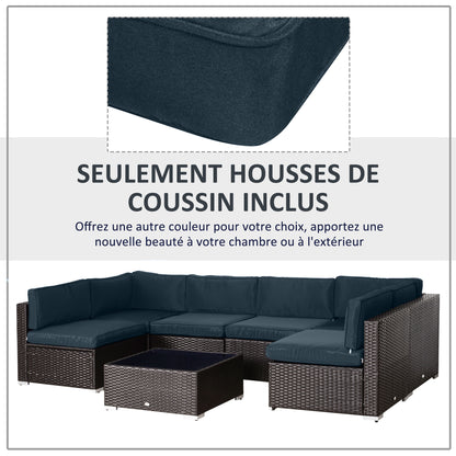 Set of 14 Replacement Covers Garden Lounge Cushions - 6 Seat Cushion Covers, 8 Back Cushion Covers - Zippered Water-Repellent Polyester Blue