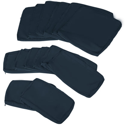 Set of 14 Replacement Covers Garden Lounge Cushions - 6 Seat Cushion Covers, 8 Back Cushion Covers - Zippered Water-Repellent Polyester Blue
