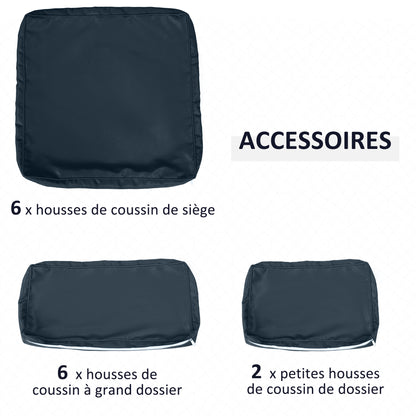 Set of 14 Replacement Covers Garden Lounge Cushions - 6 Seat Cushion Covers, 8 Back Cushion Covers - Zippered Water-Repellent Polyester Blue