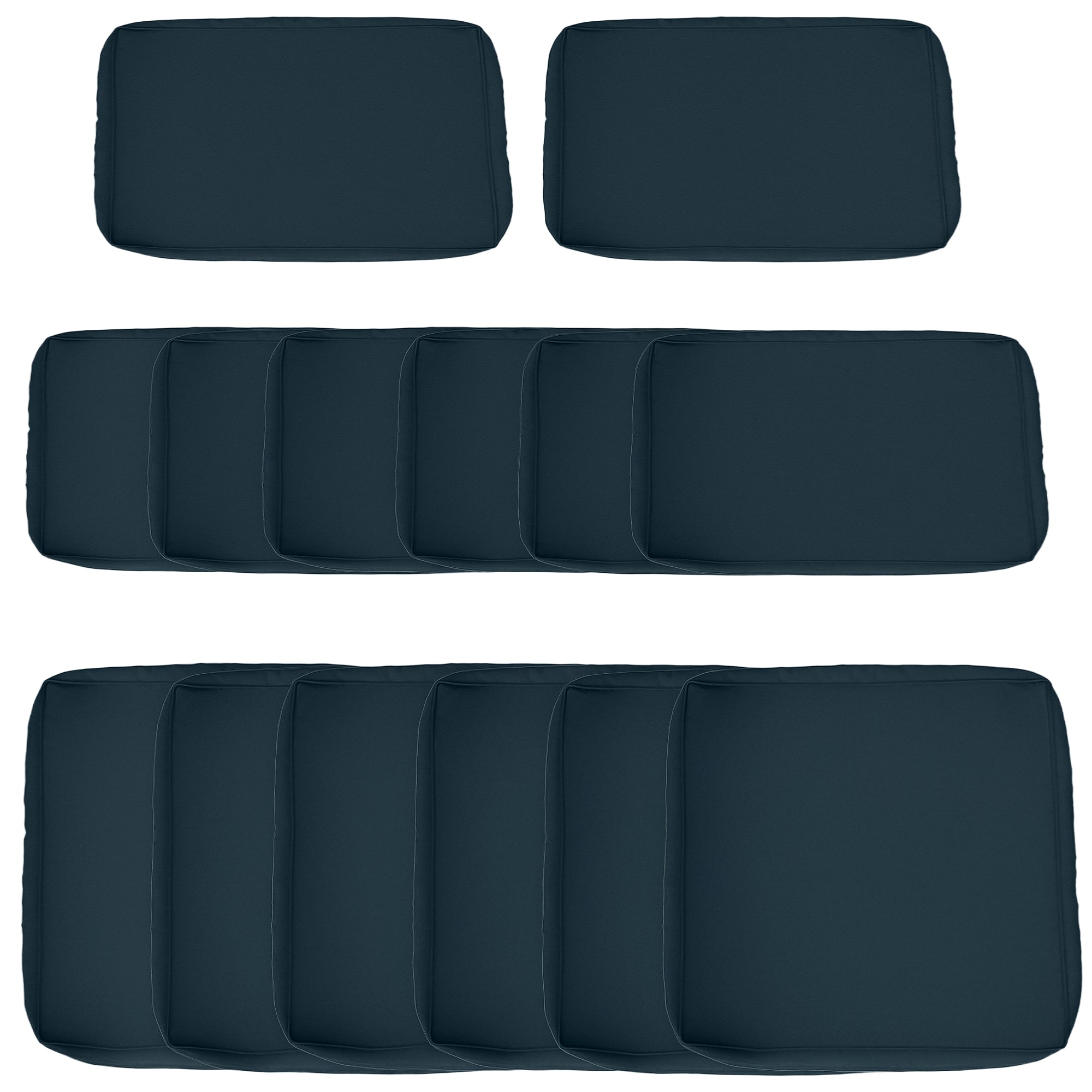 Set of 14 Replacement Covers Garden Lounge Cushions - 6 Seat Cushion Covers, 8 Back Cushion Covers - Zippered Water-Repellent Polyester Blue