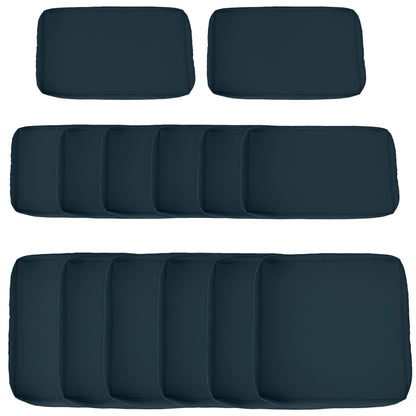 Set of 14 Replacement Covers Garden Lounge Cushions - 6 Seat Cushion Covers, 8 Back Cushion Covers - Zippered Water-Repellent Polyester Blue
