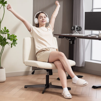 Home Office Linen-Effect Swivel Chair — Height-Adjustable Armless Desk & Vanity Chair, Wide Seat, Up to 265 lb, Cream White