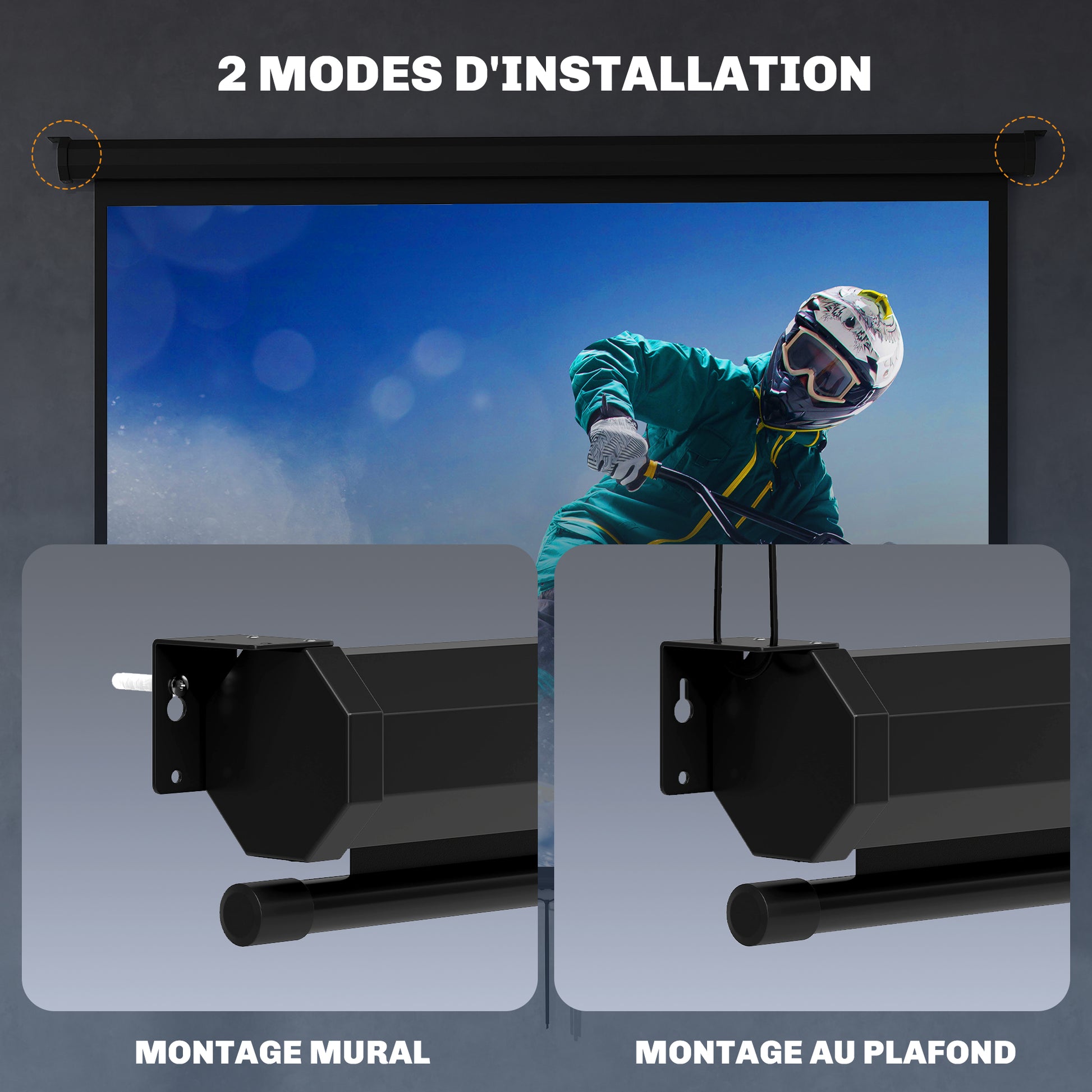 84-inch Projection Screen, Projector Screen, Home Cinema, 4:3 4K HD, Wall or Ceiling Mount, 181 x 8 x 138 cm, Black