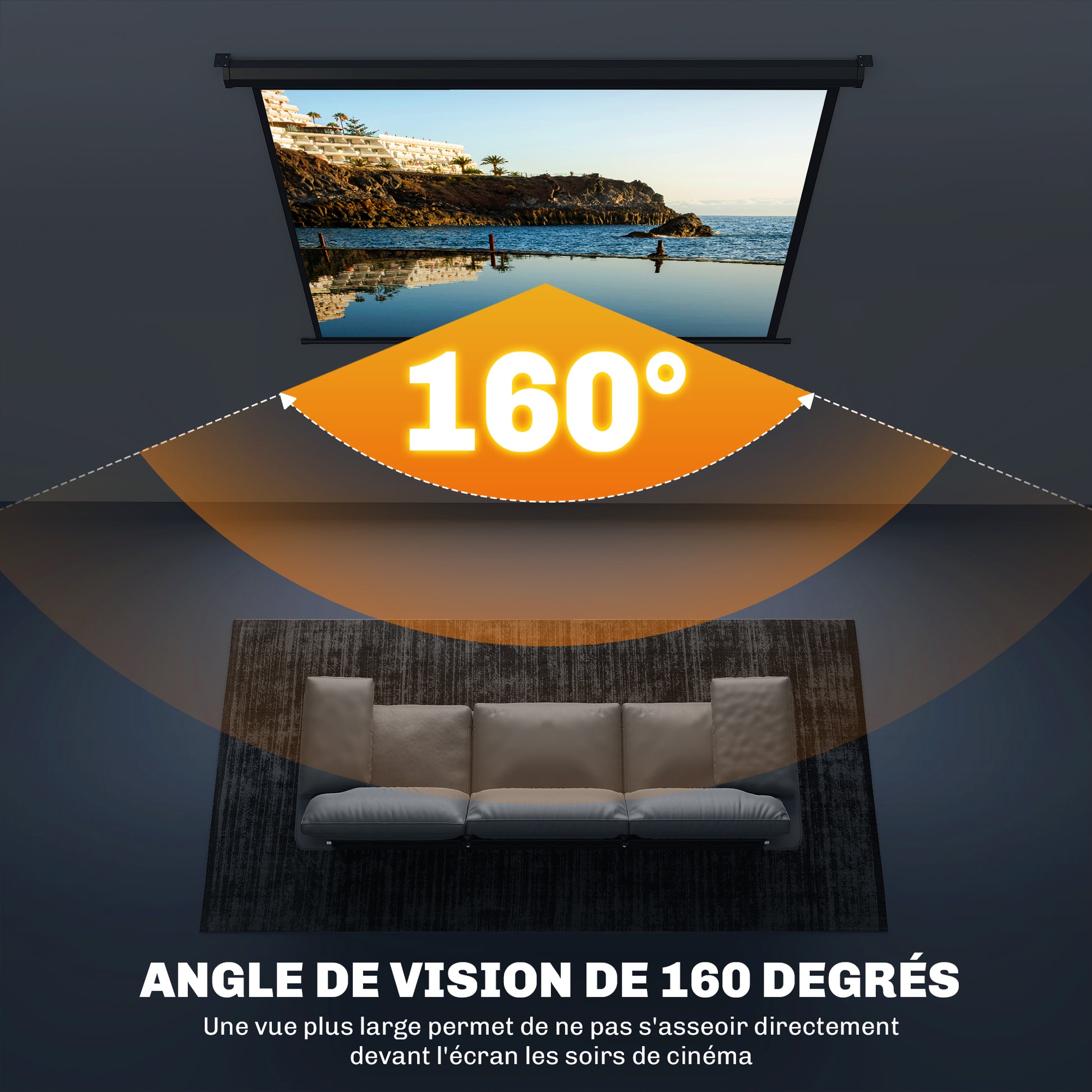 84-inch Projection Screen, Projector Screen, Home Cinema, 4:3 4K HD, Wall or Ceiling Mount, 181 x 8 x 138 cm, Black