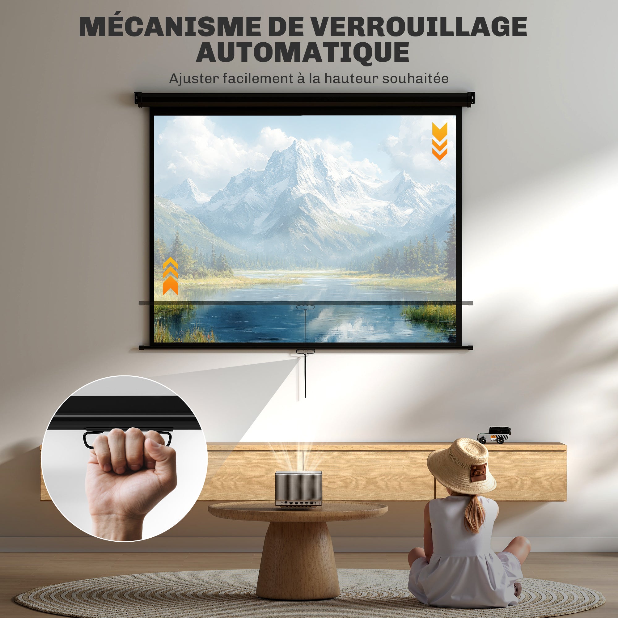 84-inch Projection Screen, Projector Screen, Home Cinema, 4:3 4K HD, Wall or Ceiling Mount, 181 x 8 x 138 cm, Black