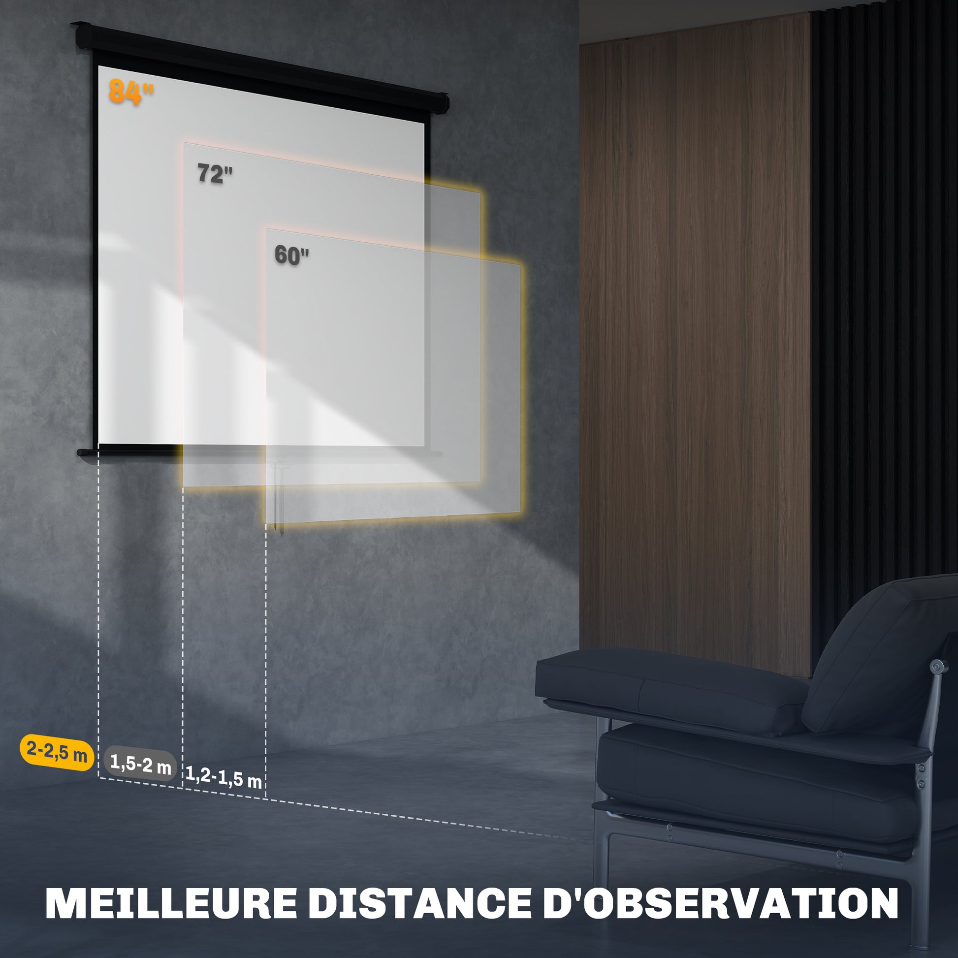 84-inch Projection Screen, Projector Screen, Home Cinema, 4:3 4K HD, Wall or Ceiling Mount, 181 x 8 x 138 cm, Black