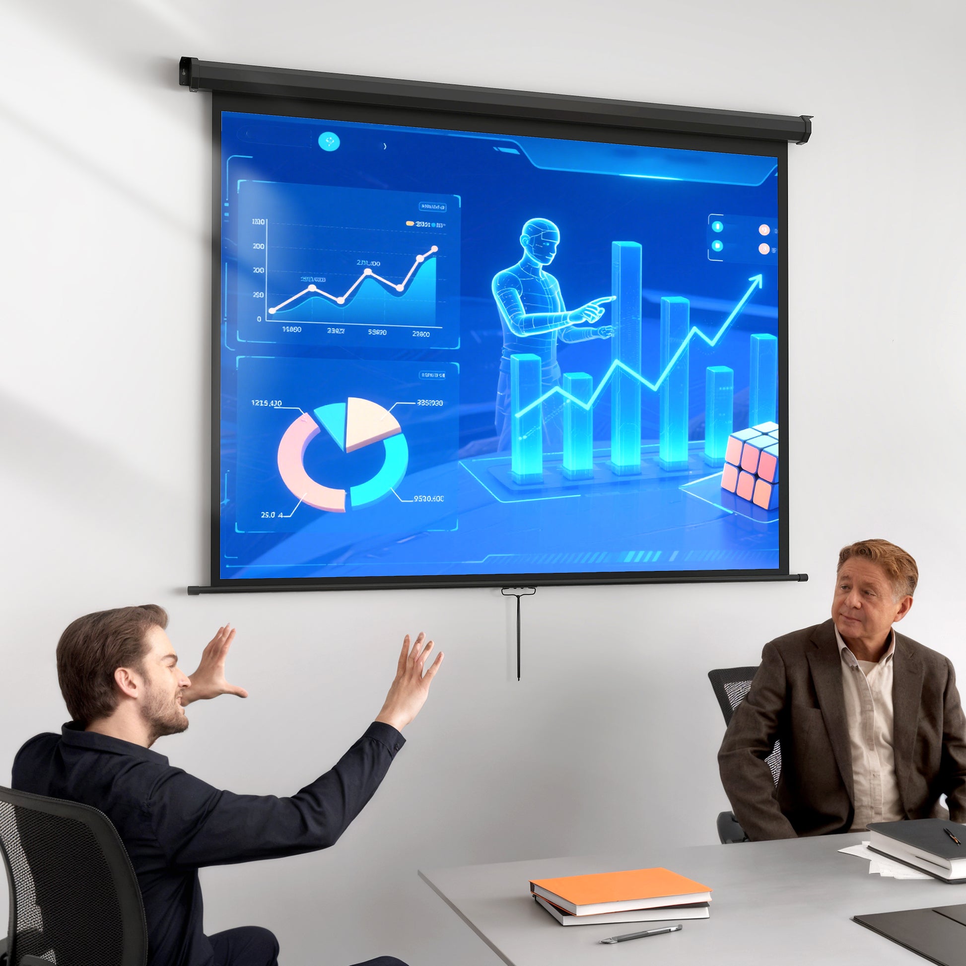 84-inch Projection Screen, Projector Screen, Home Cinema, 4:3 4K HD, Wall or Ceiling Mount, 181 x 8 x 138 cm, Black