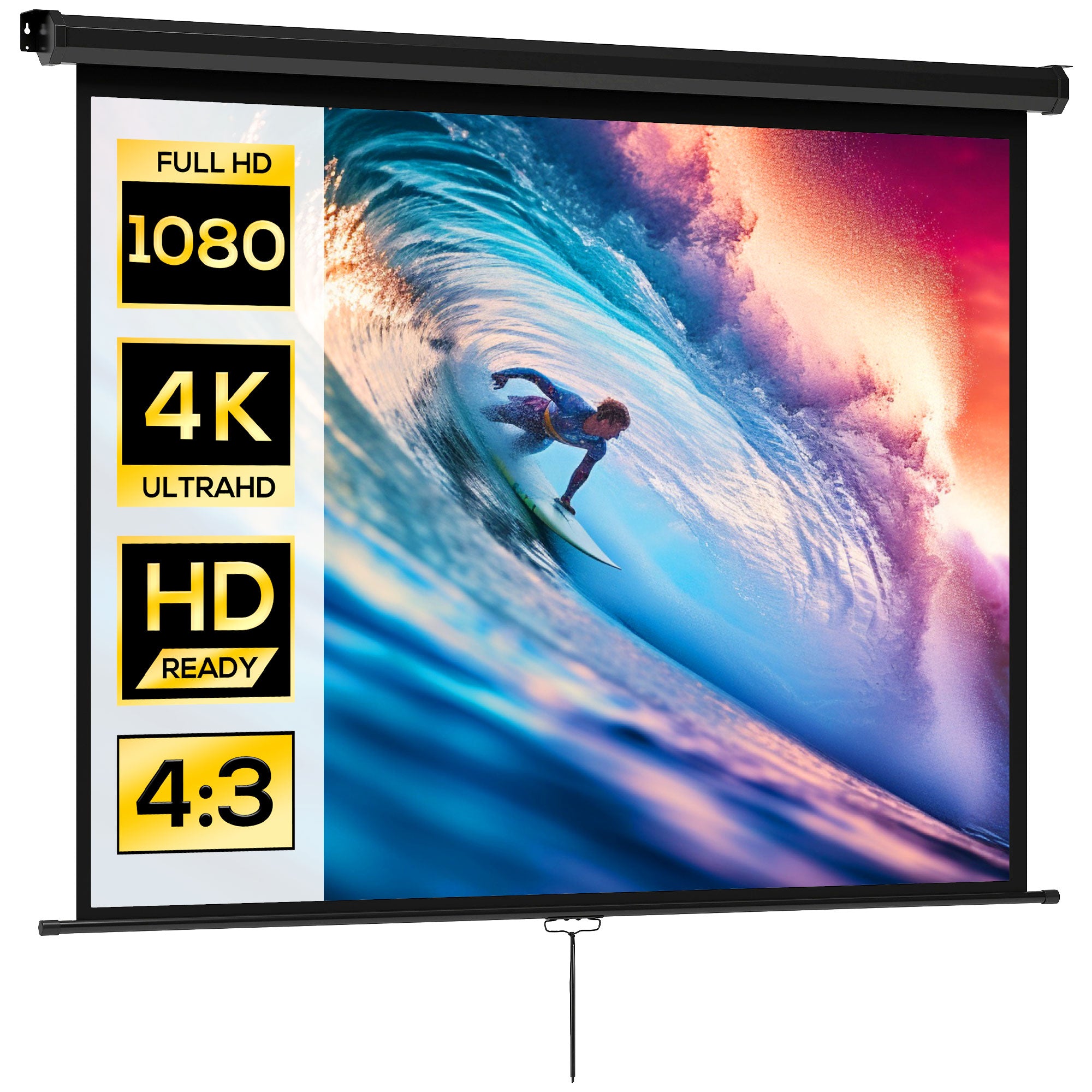 84-inch Projection Screen, Projector Screen, Home Cinema, 4:3 4K HD, Wall or Ceiling Mount, 181 x 8 x 138 cm, Black