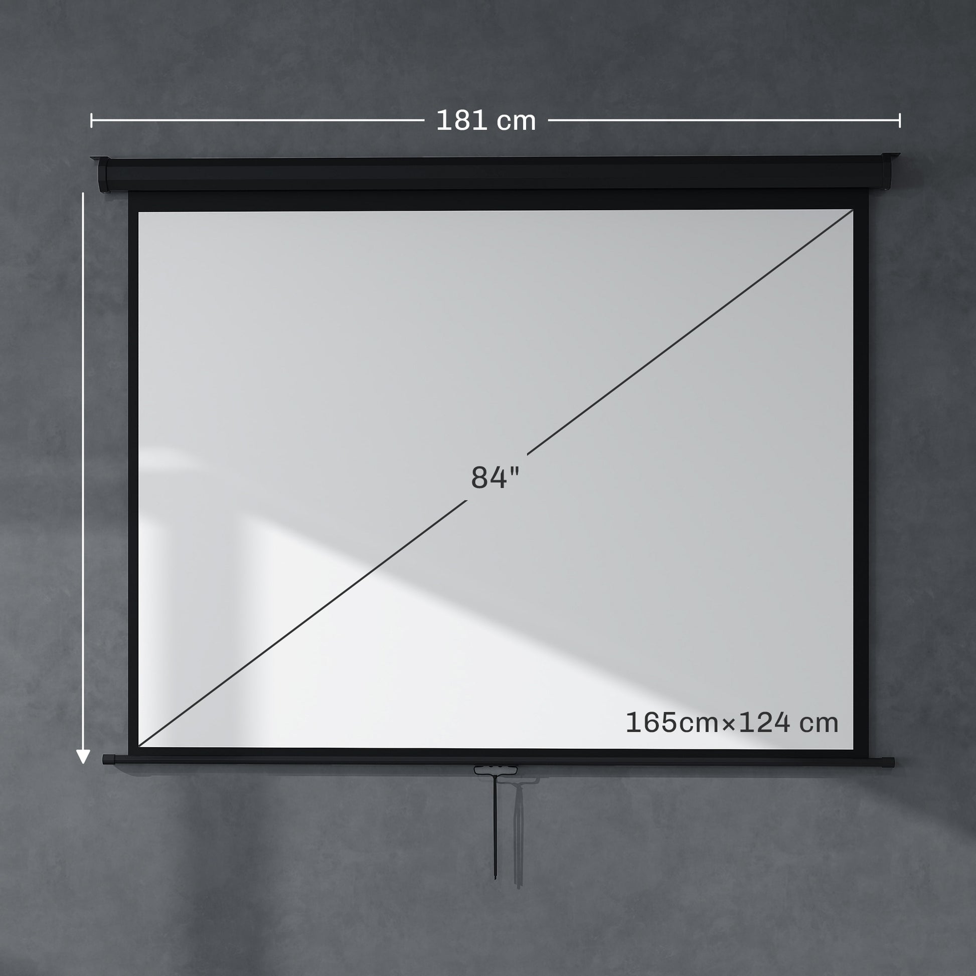84-inch Projection Screen, Projector Screen, Home Cinema, 4:3 4K HD, Wall or Ceiling Mount, 181 x 8 x 138 cm, Black