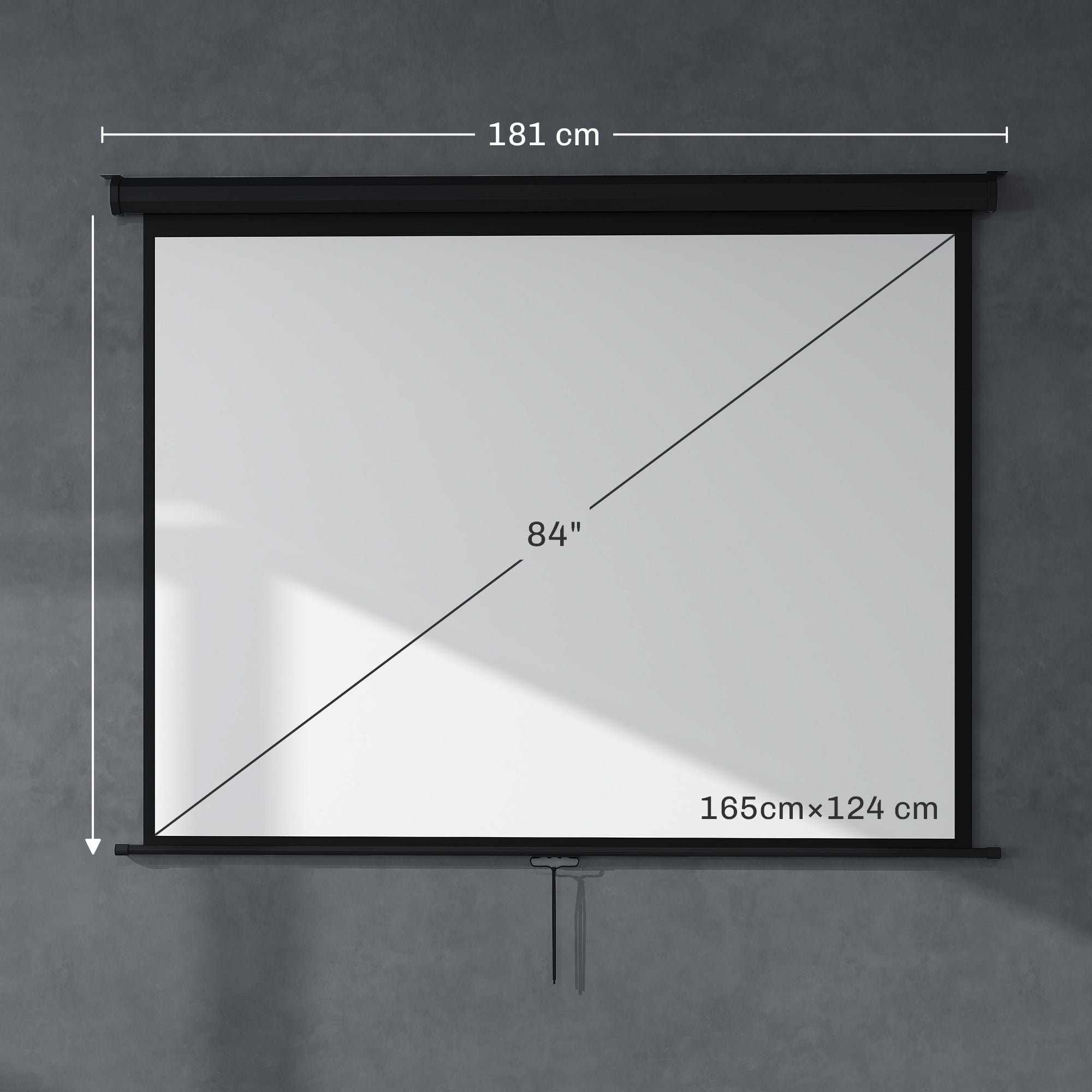 84-inch Projection Screen, Projector Screen, Home Cinema, 4:3 4K HD, Wall or Ceiling Mount, 181 x 8 x 138 cm, Black