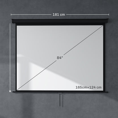 84-inch Projection Screen, Projector Screen, Home Cinema, 4:3 4K HD, Wall or Ceiling Mount, 181 x 8 x 138 cm, Black