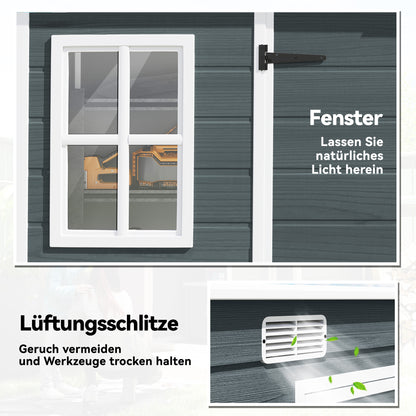 Garden Shed 3.2 m² (34.5 ft²), 303×123×197 cm (9'11" x 4'0" x 6'6") — Plastic Storage Shed with Windows, Double Doors, Lockable Vent, Wood-Look Floor (Gray)
