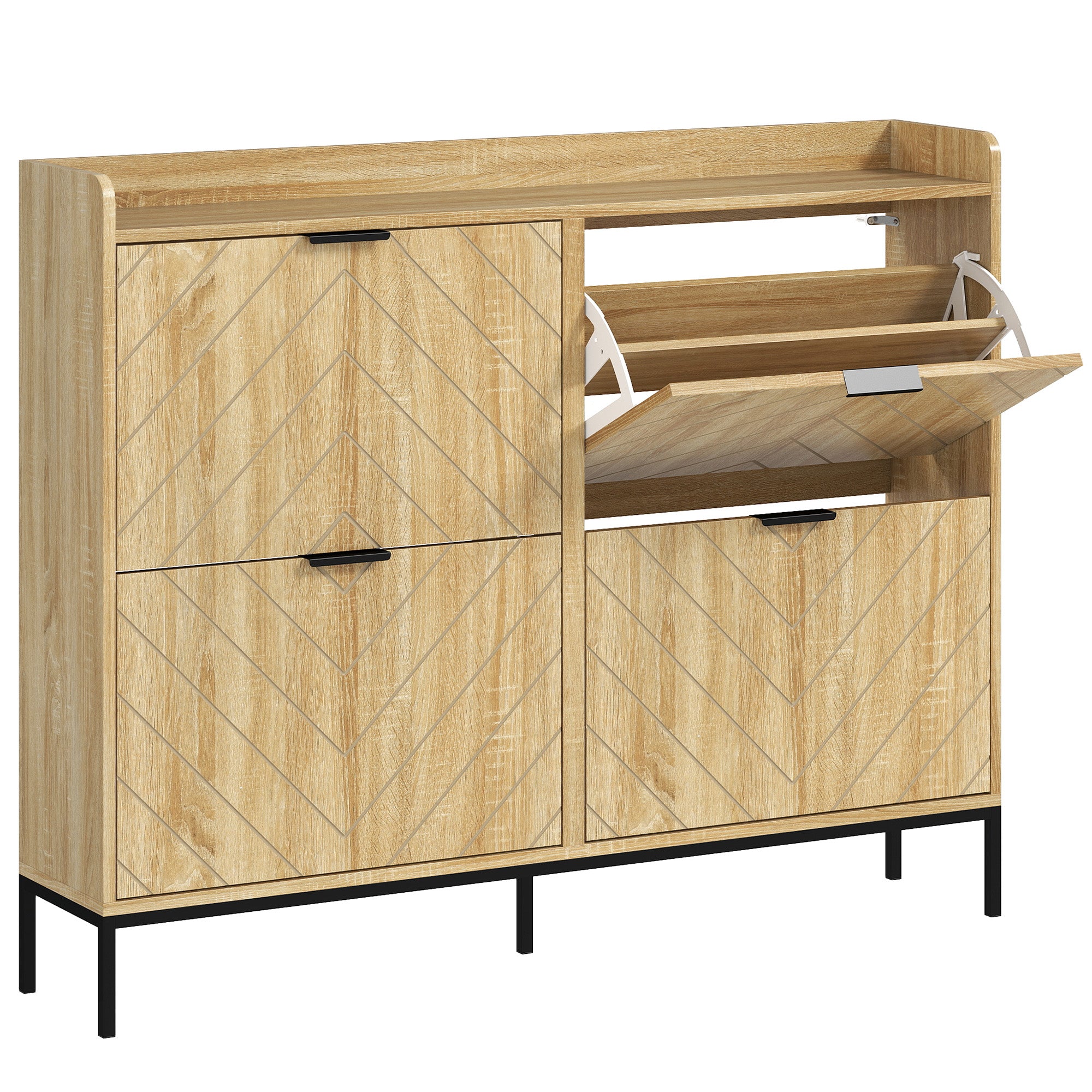 Narrow Shoe Cabinet with 4 Doors Entryway Shoe Rack with Adjustable Shelves for 16 Pairs of Shoes 120x23.5x95.5 cm Oak
