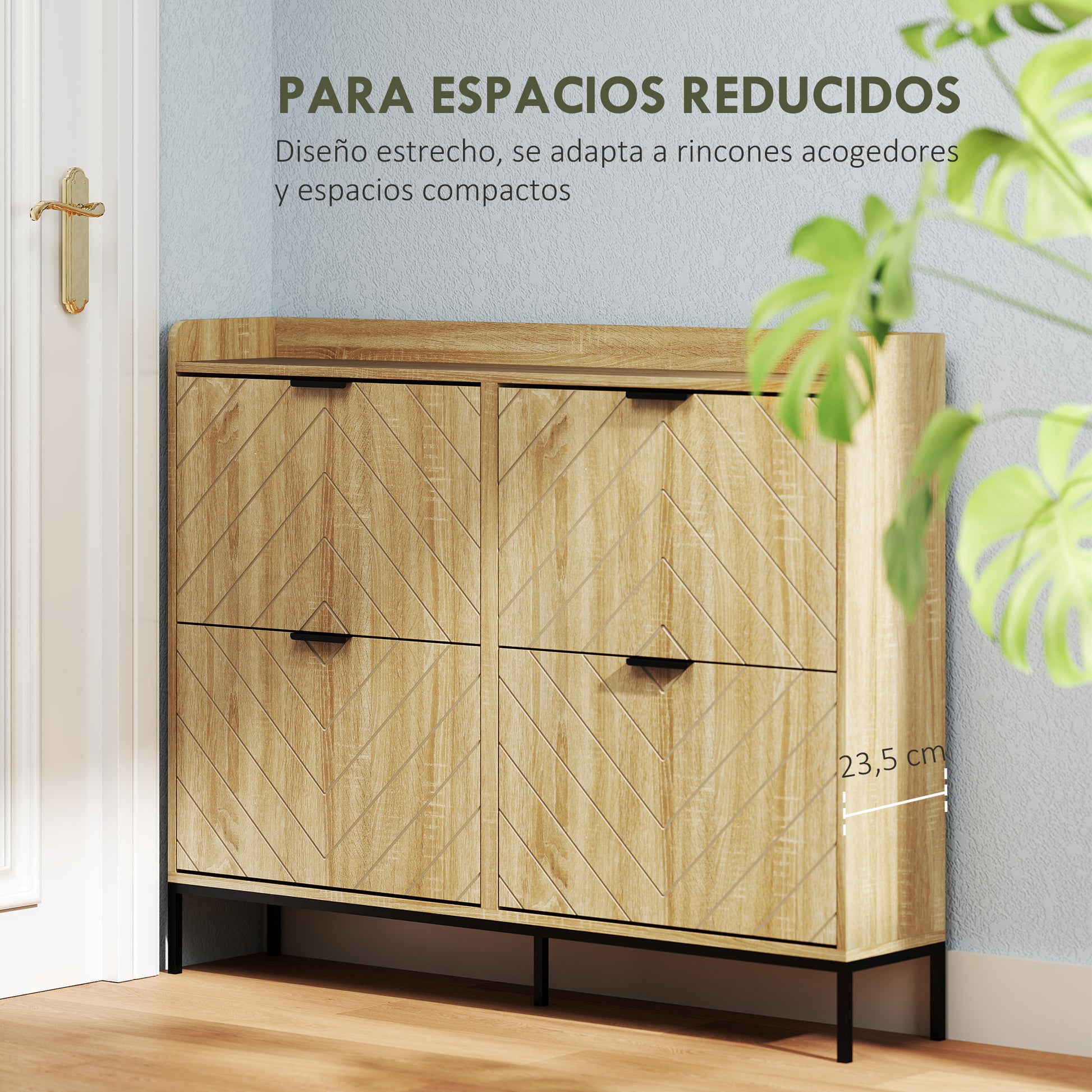 Narrow Shoe Cabinet with 4 Doors Entryway Shoe Rack with Adjustable Shelves for 16 Pairs of Shoes 120x23.5x95.5 cm Oak