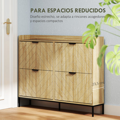 Narrow Shoe Cabinet with 4 Doors Entryway Shoe Rack with Adjustable Shelves for 16 Pairs of Shoes 120x23.5x95.5 cm Oak