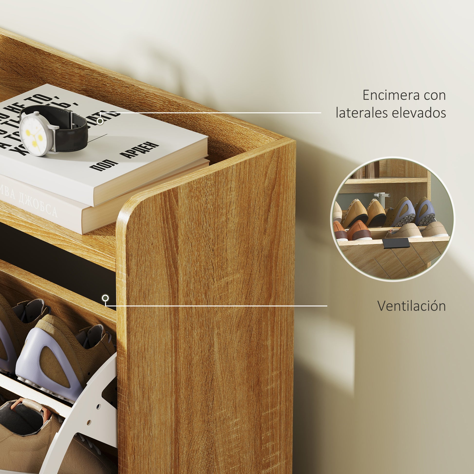 Narrow Shoe Cabinet with 4 Doors Entryway Shoe Rack with Adjustable Shelves for 16 Pairs of Shoes 120x23.5x95.5 cm Oak