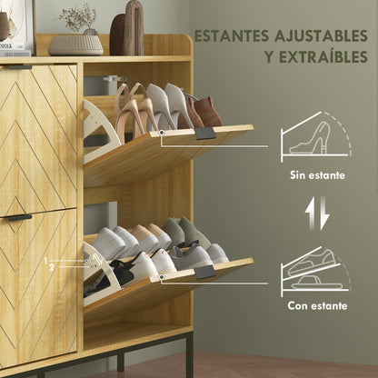 Narrow Shoe Cabinet with 4 Doors Entryway Shoe Rack with Adjustable Shelves for 16 Pairs of Shoes 120x23.5x95.5 cm Oak