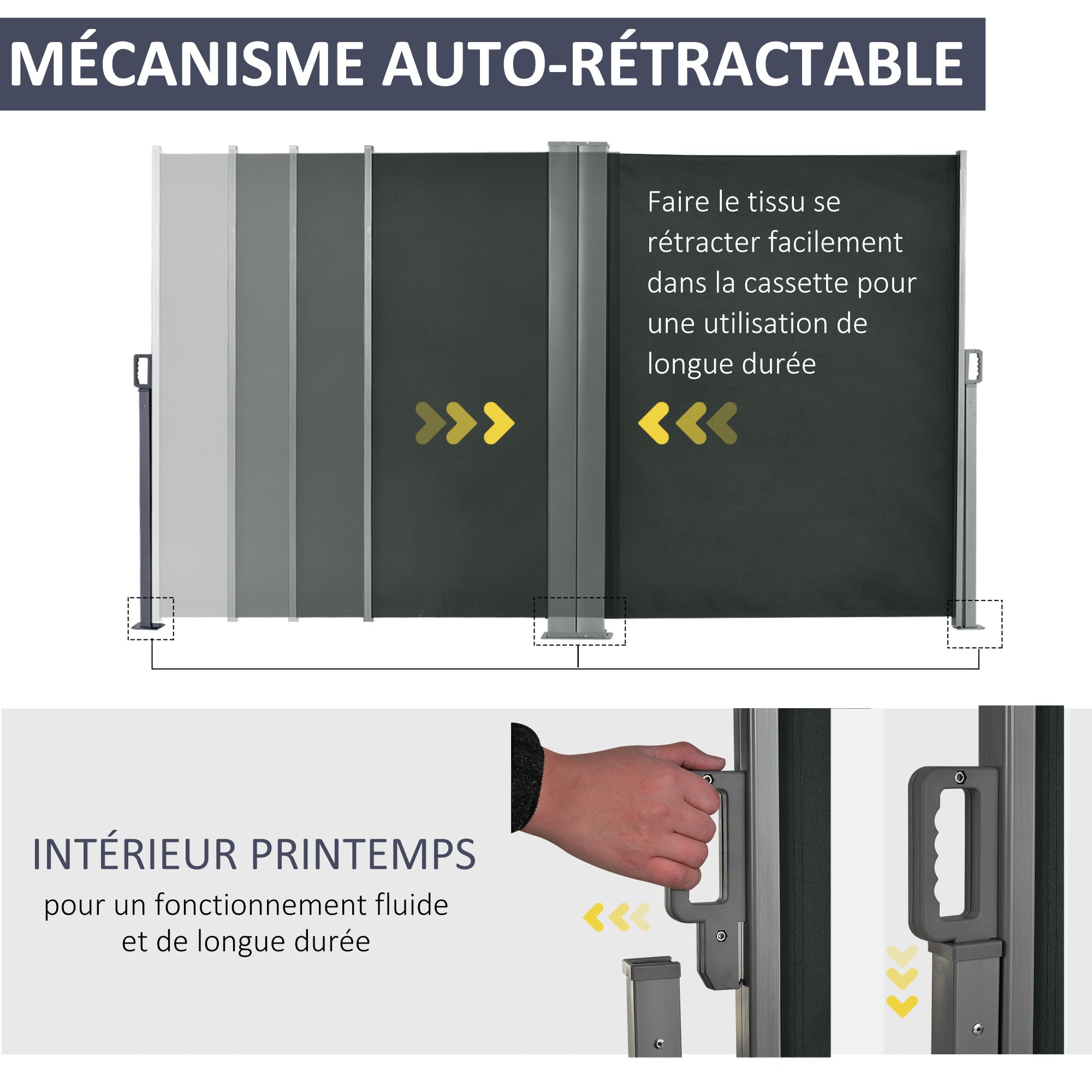 Double Side Awning Privacy Screen Retractable Windbreak 6L x 1.60H m High-Density 180 g/m² Anti-UV Polyester Gray