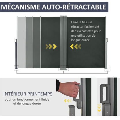 Double Side Awning Privacy Screen Retractable Windbreak 6L x 1.60H m High-Density 180 g/m² Anti-UV Polyester Gray