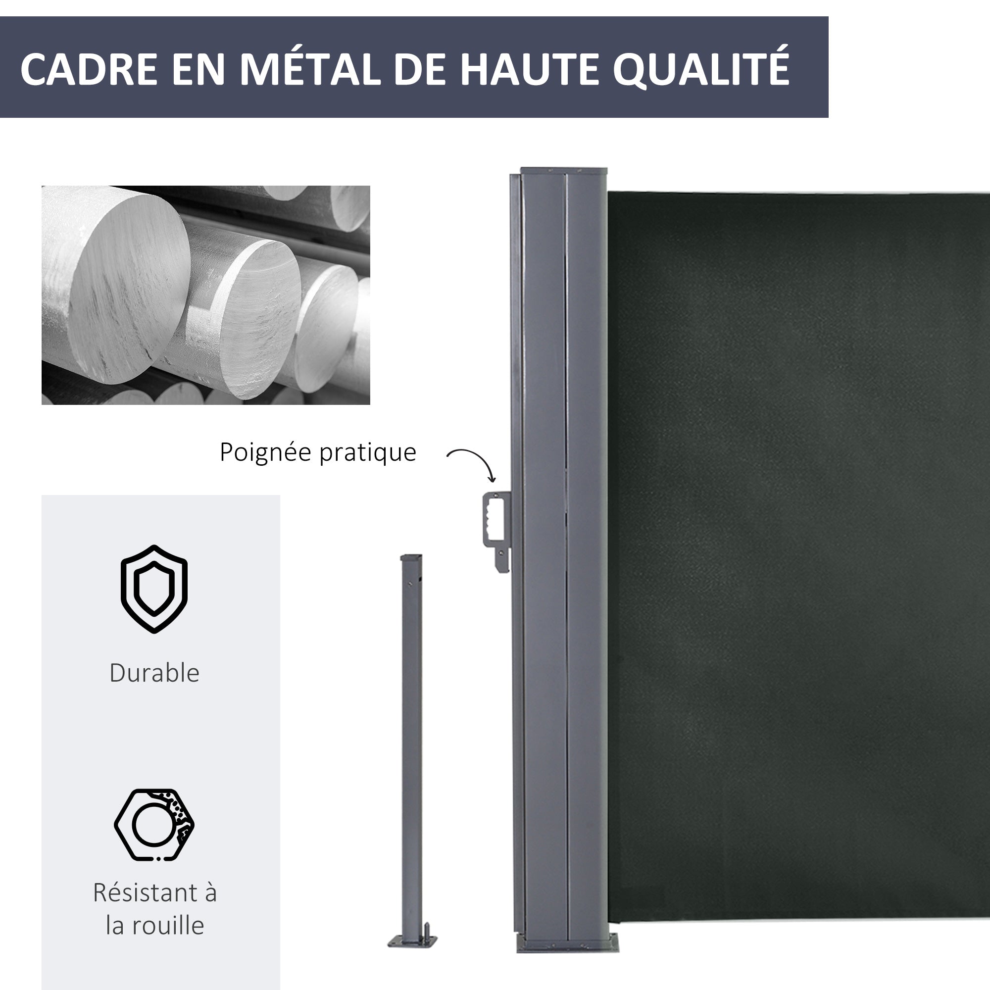 Double Side Awning Privacy Screen Retractable Windbreak 6L x 1.60H m High-Density 180 g/m² Anti-UV Polyester Gray