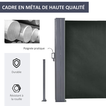 Double Side Awning Privacy Screen Retractable Windbreak 6L x 1.60H m High-Density 180 g/m² Anti-UV Polyester Gray