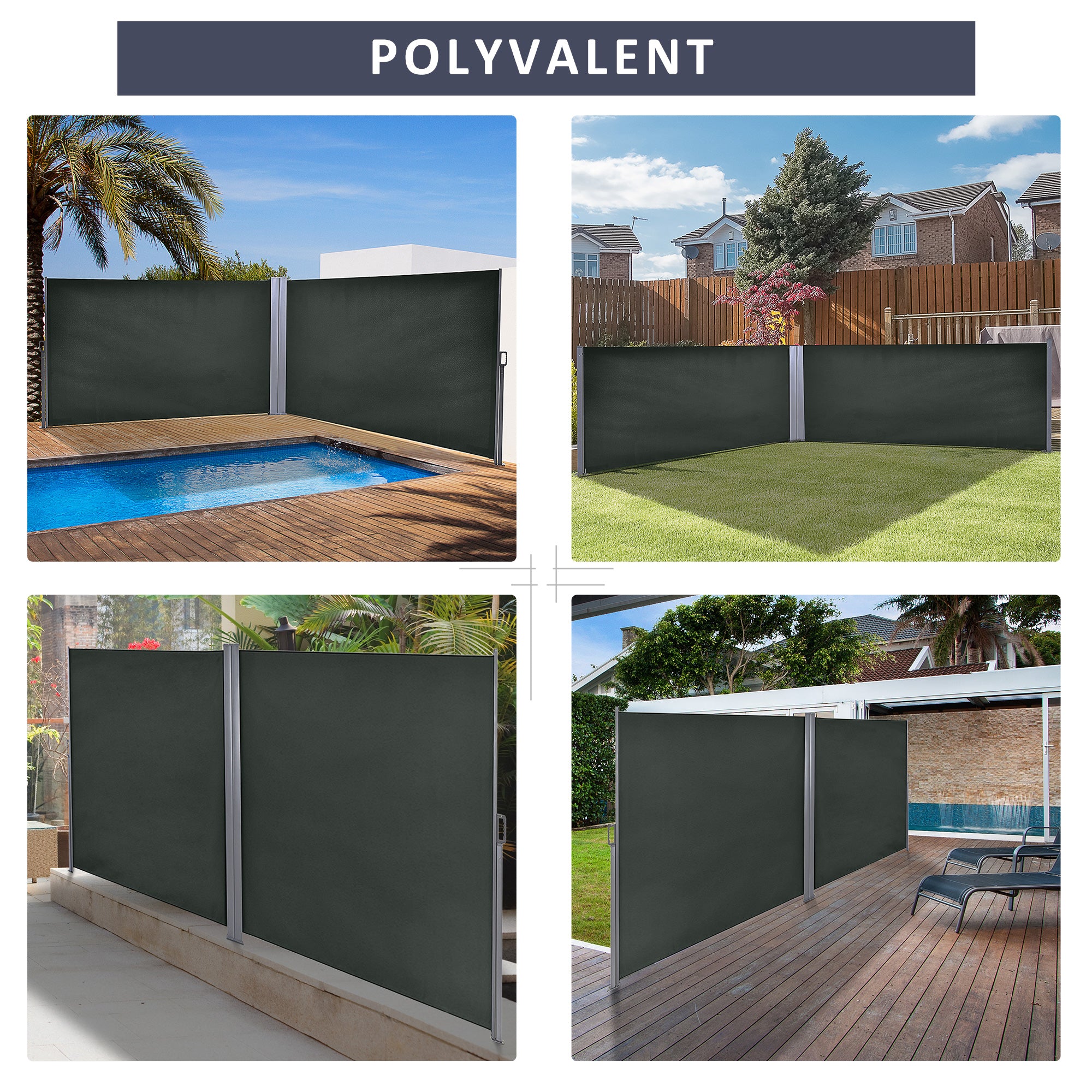 Double Side Awning Privacy Screen Retractable Windbreak 6L x 1.60H m High-Density 180 g/m² Anti-UV Polyester Gray