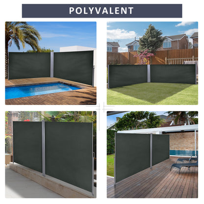 Double Side Awning Privacy Screen Retractable Windbreak 6L x 1.60H m High-Density 180 g/m² Anti-UV Polyester Gray