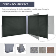 Double Side Awning Privacy Screen Retractable Windbreak 6L x 1.60H m High-Density 180 g/m² Anti-UV Polyester Gray