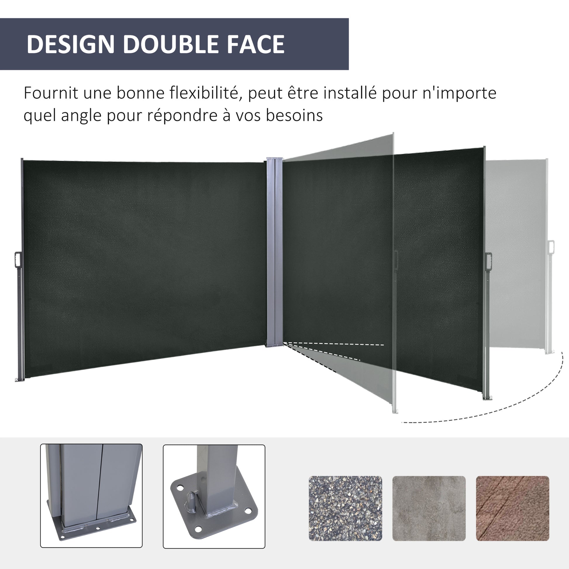 Double Side Awning Privacy Screen Retractable Windbreak 6L x 1.60H m High-Density 180 g/m² Anti-UV Polyester Gray