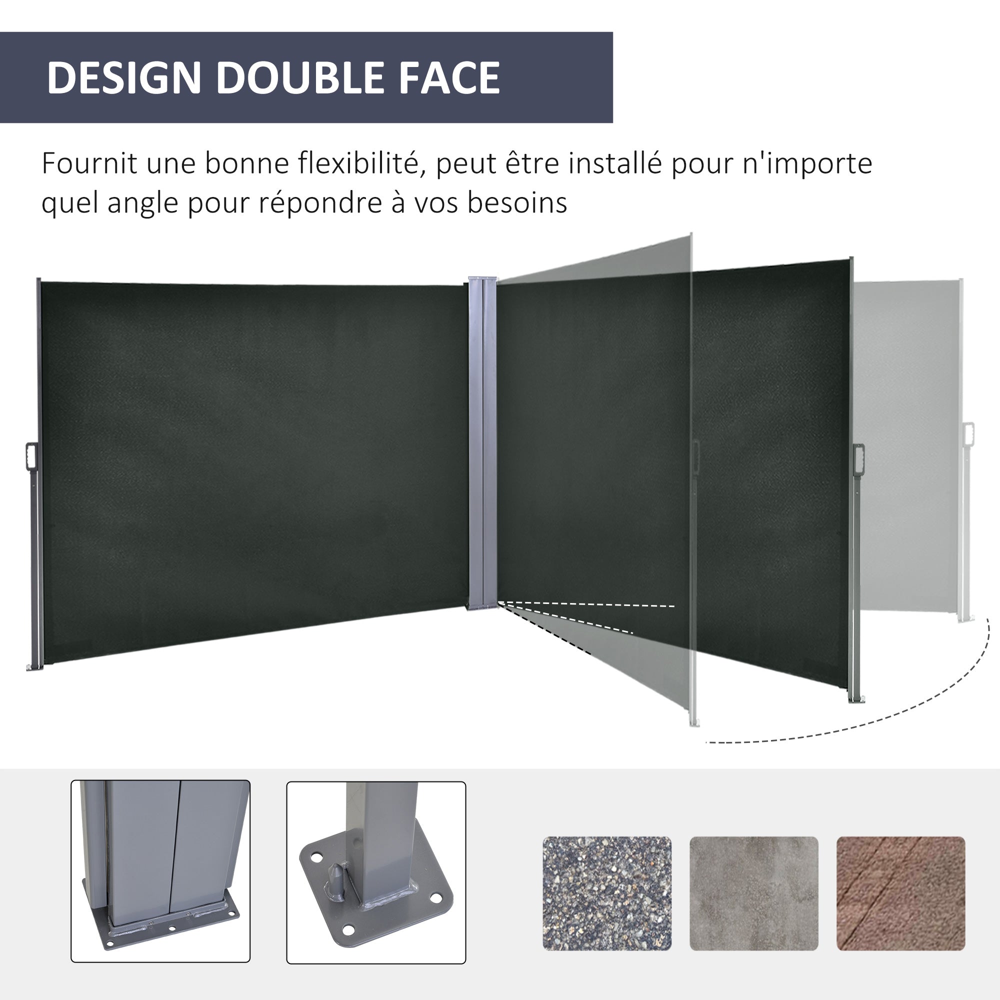 Double Side Awning Privacy Screen Retractable Windbreak 6L x 1.60H m High-Density 180 g/m² Anti-UV Polyester Gray