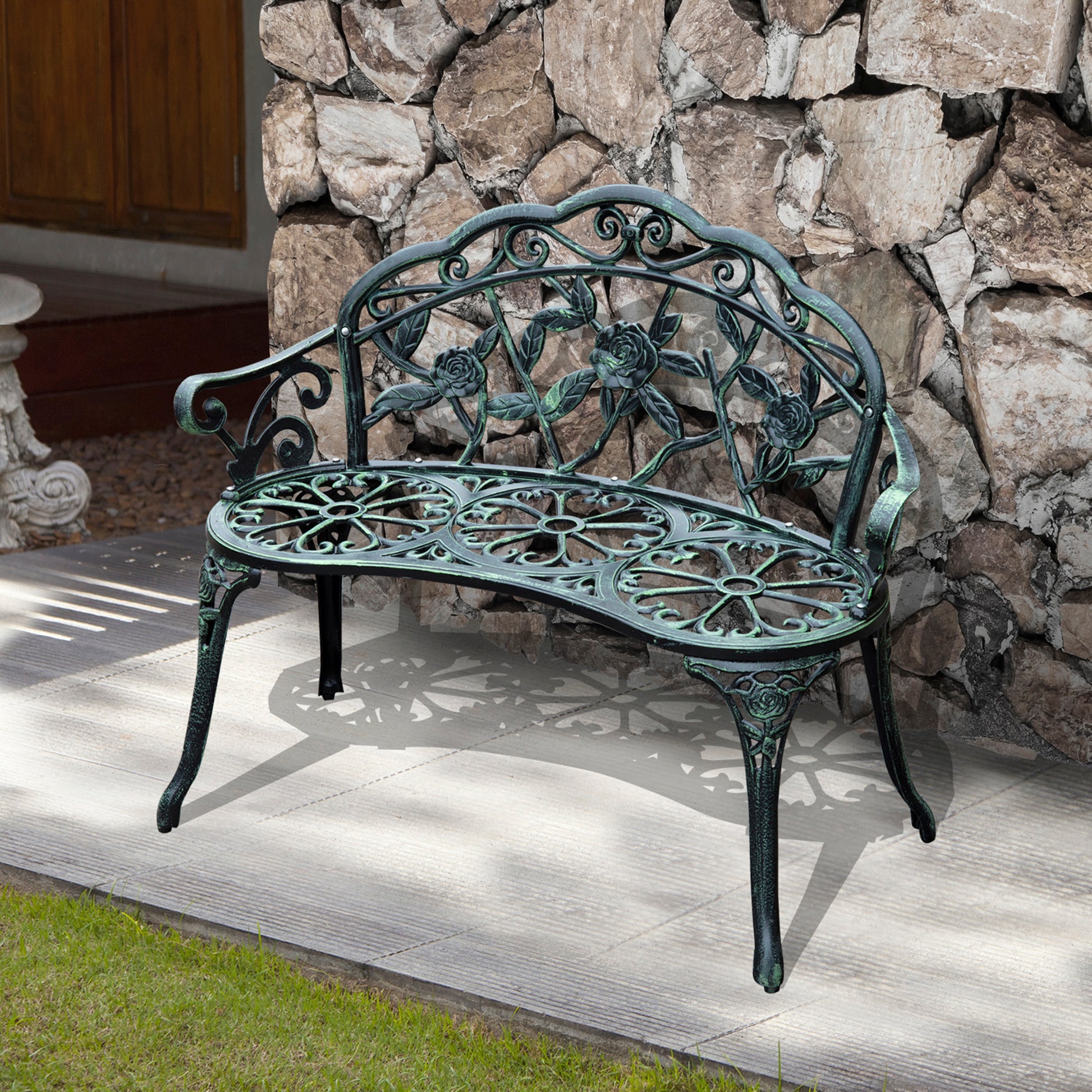 2-Seater Garden Bench Sturdy Park Bench Seating with Backrest Bench 240kg Load Capacity Garden Furniture 100 x 54 x 78 cm Antique Green