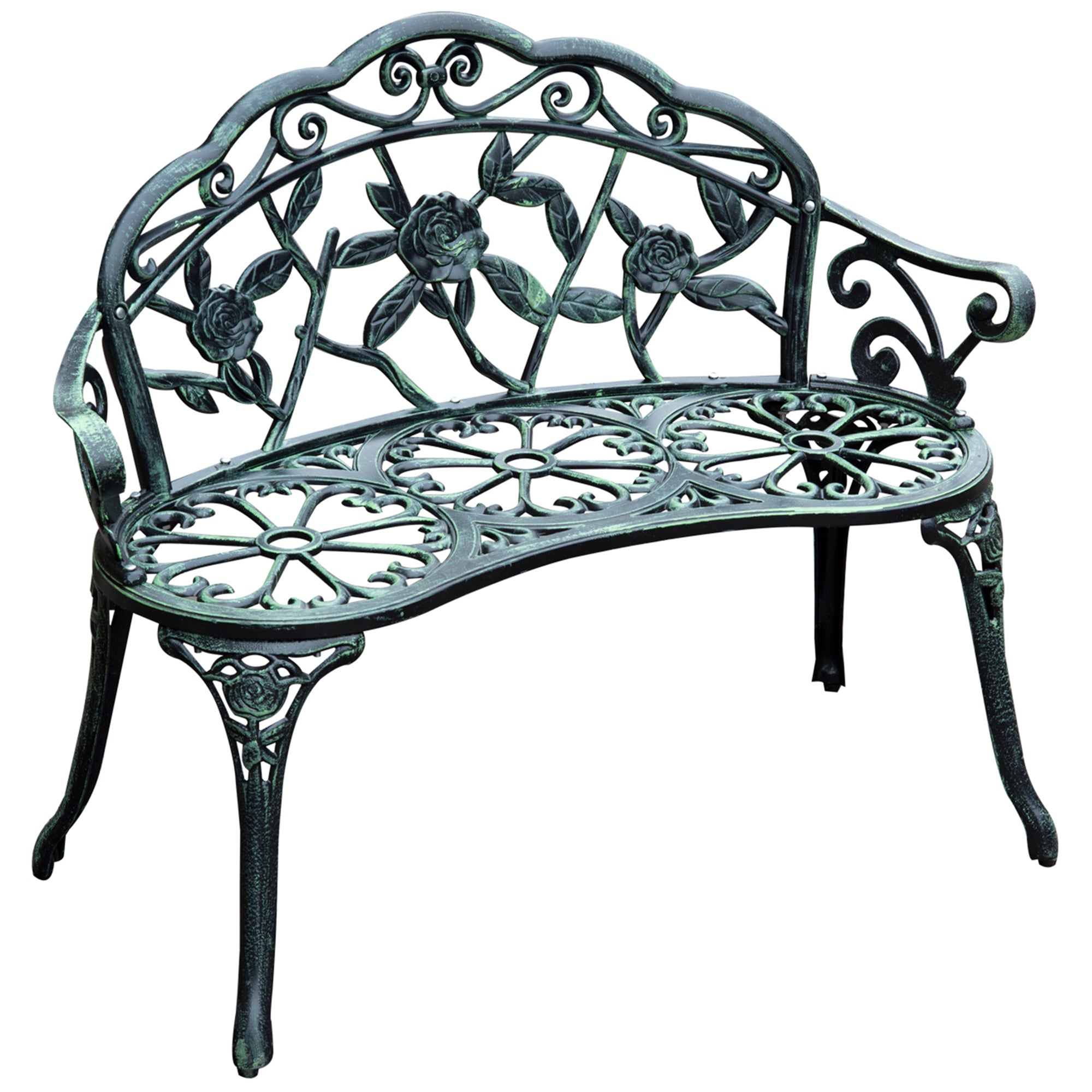 2-Seater Garden Bench Sturdy Park Bench Seating with Backrest Bench 240kg Load Capacity Garden Furniture 100 x 54 x 78 cm Antique Green