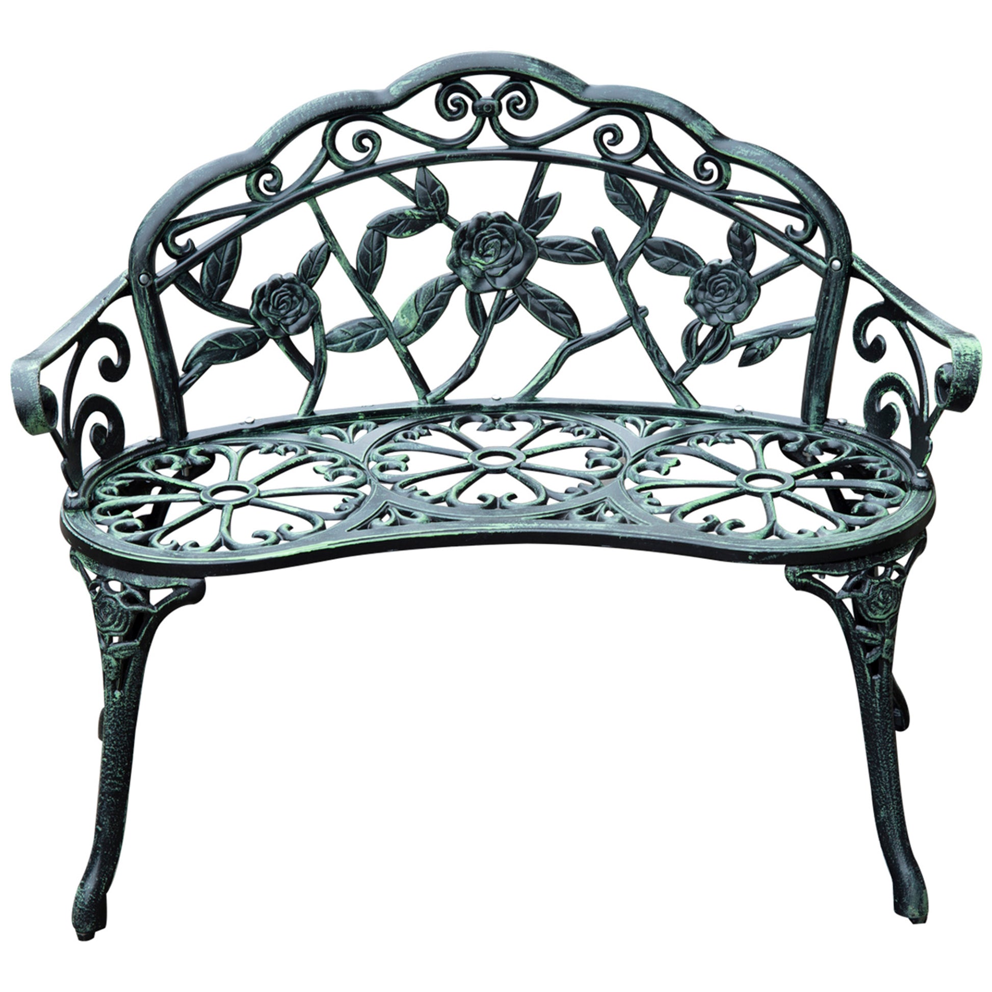 2-Seater Garden Bench Sturdy Park Bench Seating with Backrest Bench 240kg Load Capacity Garden Furniture 100 x 54 x 78 cm Antique Green
