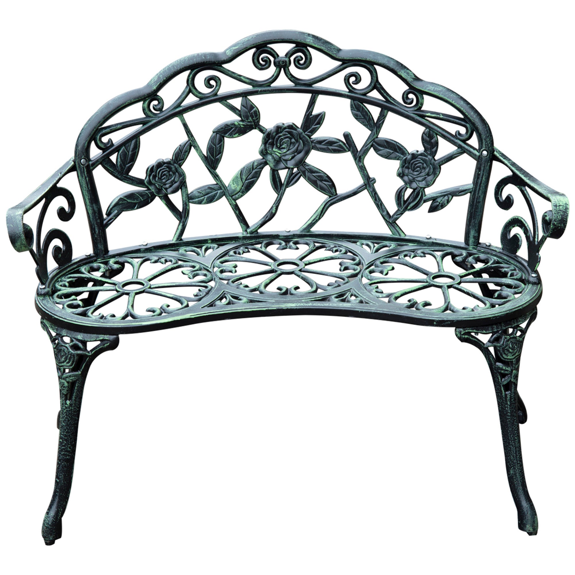 2-Seater Garden Bench Sturdy Park Bench Seating with Backrest Bench 240kg Load Capacity Garden Furniture 100 x 54 x 78 cm Antique Green