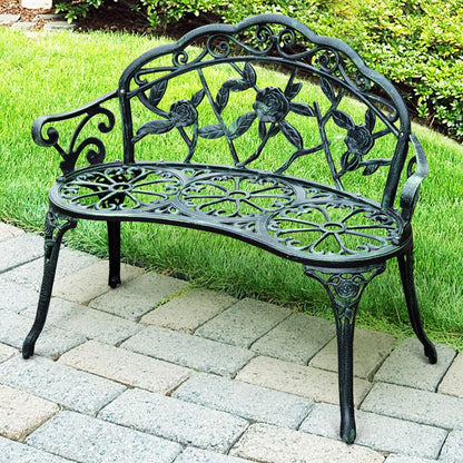 2-Seater Garden Bench Sturdy Park Bench Seating with Backrest Bench 240kg Load Capacity Garden Furniture 100 x 54 x 78 cm Antique Green