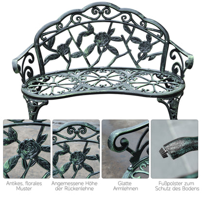 2-Seater Garden Bench Sturdy Park Bench Seating with Backrest Bench 240kg Load Capacity Garden Furniture 100 x 54 x 78 cm Antique Green