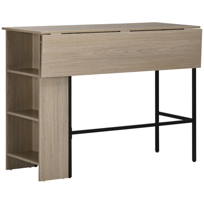 Bar Table with Storage Bistro Table Central Island Foldable Side Tabletop and 3 Shelves - 120 x 76 x 91.4 cm