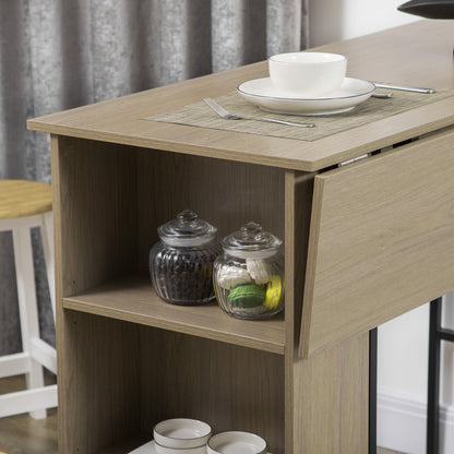 Bar Table with Storage Bistro Table Central Island Foldable Side Tabletop and 3 Shelves - 120 x 76 x 91.4 cm