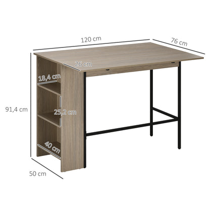 Bar Table with Storage Bistro Table Central Island Foldable Side Tabletop and 3 Shelves - 120 x 76 x 91.4 cm