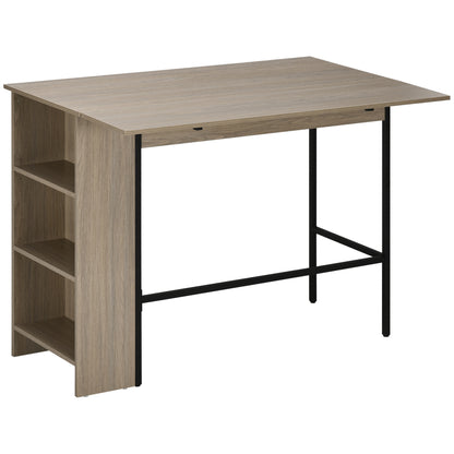 Bar Table with Storage Bistro Table Central Island Foldable Side Tabletop and 3 Shelves - 120 x 76 x 91.4 cm