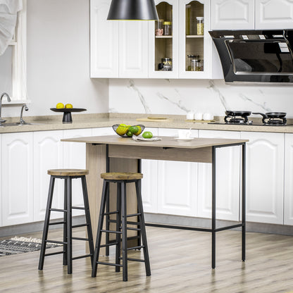 Bar Table with Storage Bistro Table Central Island Foldable Side Tabletop and 3 Shelves - 120 x 76 x 91.4 cm