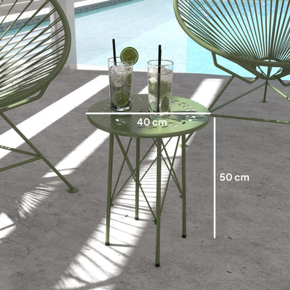 Small Round Side Table, Garden Table, with Flower and Leaf Pattern, for Patio, Living Room, Balcony made of Steel, Green