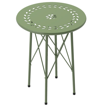 Small Round Side Table, Garden Table, with Flower and Leaf Pattern, for Patio, Living Room, Balcony made of Steel, Green