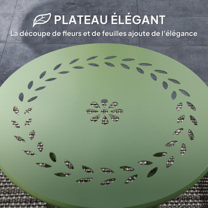 Small Round Side Table, Garden Table, with Flower and Leaf Pattern, for Patio, Living Room, Balcony made of Steel, Green